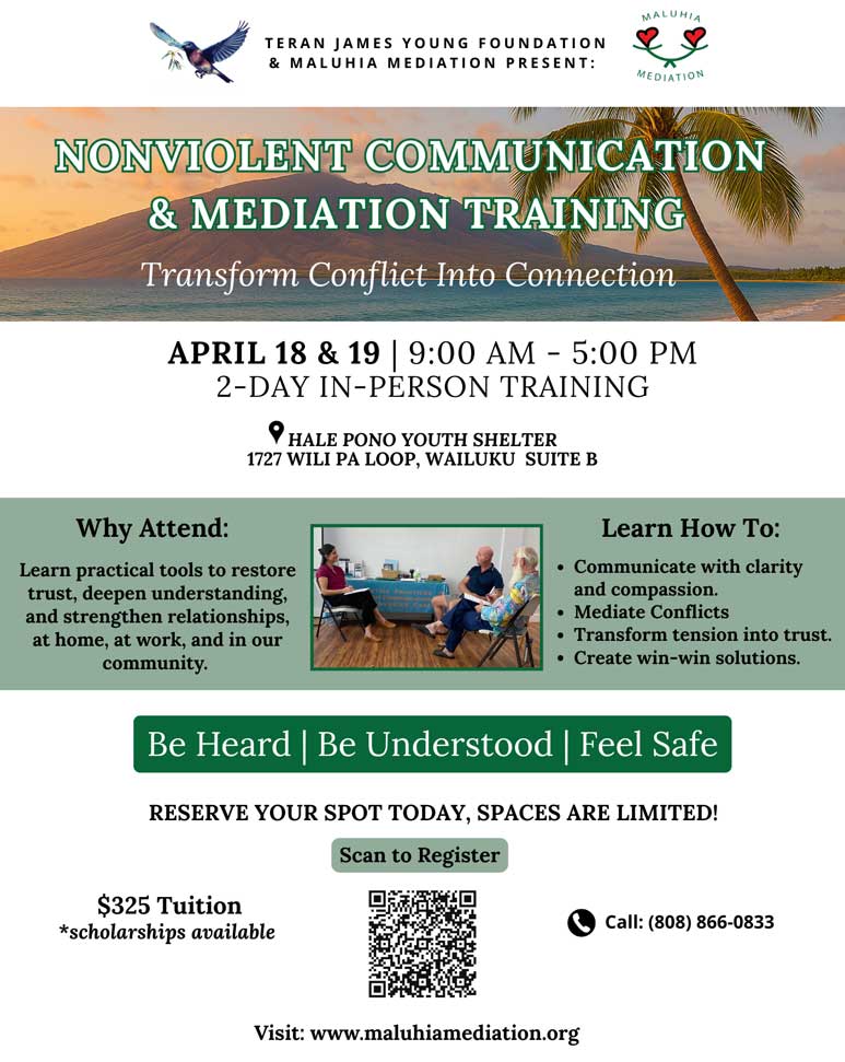 Nonviolent Communication & Mediation Training 9am-5pm April 18-19, 2026